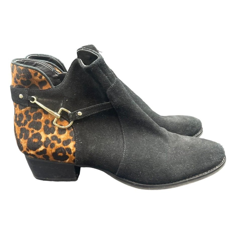 Lands' End Suede Horsebit Booties Women’s 8 B Ankle Boots Black Animal Print